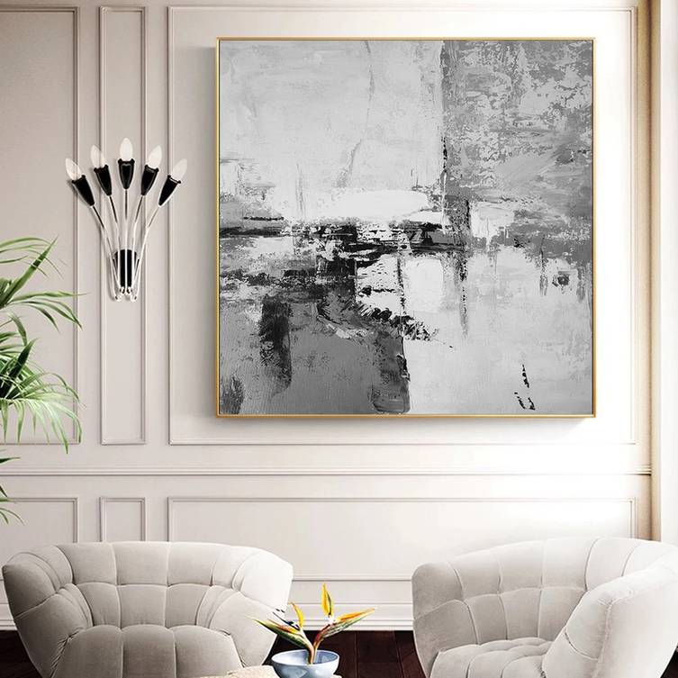 Days Hand-painted White Bedroom Gtay Abstract Canvas Artwork L8L76